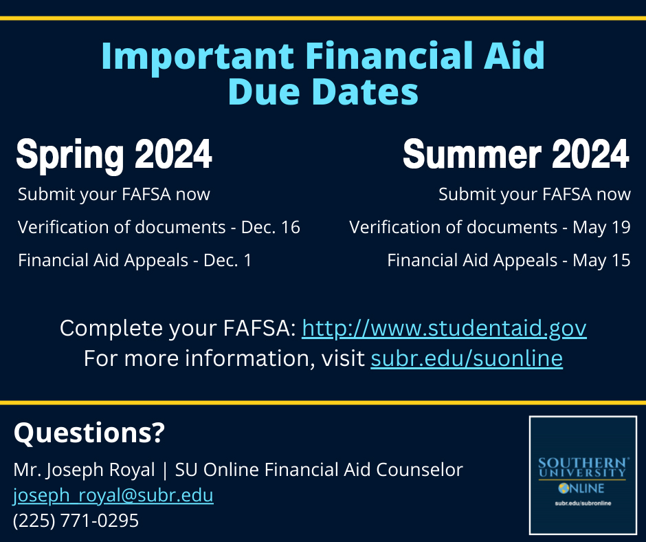 Important Financial Aid Due Dates for Spring/Summer 2023