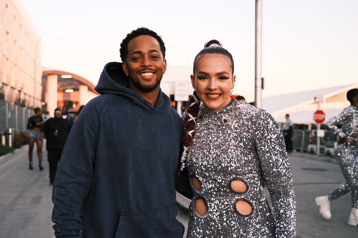 Justin Polk with a Super Bowl Halftime dancer