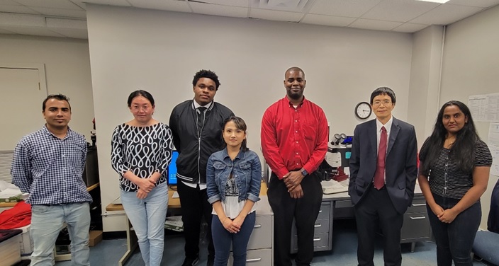 Left to right: Bhandari, Zhang, Orimma, Poudel, Oyekenu, Yang, and Bodd